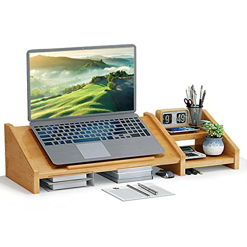Ufine Bamboo Laptop Stand for Desk with Storage Computer Monitor - Image 2