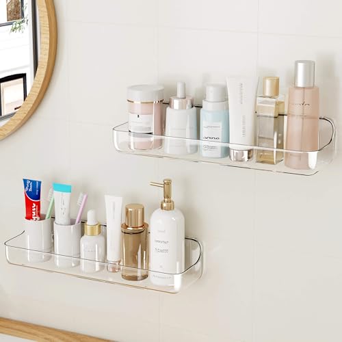 UDD Acrylic Clear Shower Caddy Adhesive Shelf, 2pc Plastic Shower - Image 2