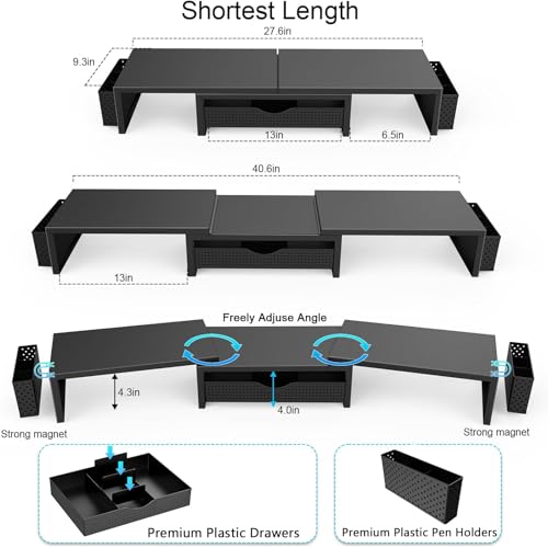 gianotter Dual Monitor Stand Riser With Drawer and 2 Pen Holders - Image 7