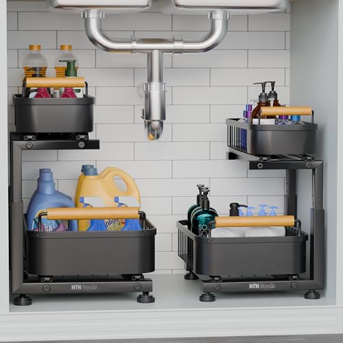 Premium Large Under Sink Organizer, 2-Tier Pull Out, Adjustable - Image 3