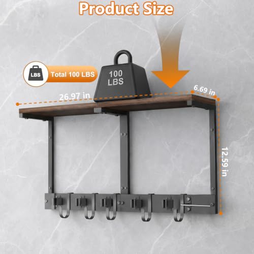 Broom Holder Wall Mount with Wooden Shelf, Mop Hanger Wall - Image 3