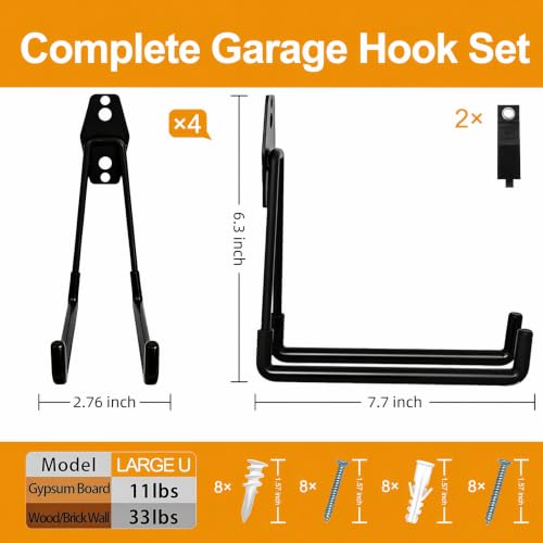 Garage Hooks, 4 Pack 7.7inch Large Square Wall Hooks | All Products - Image 3