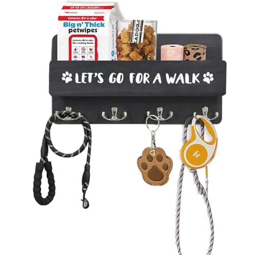 Wood Dog Leash Holder for Wall, with 4 Double Key Hooks - Image 2