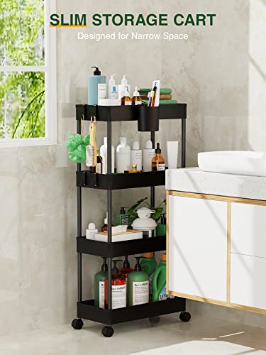 LEHOM Slim Rolling Storage Cart - 4 Tiers Bathroom Organizer - Image 3
