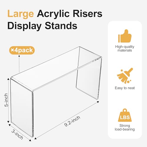 Aminigram 4 Pack Acrylic Display Shelf Riser, Clear Rack 9.2L x - Image 4