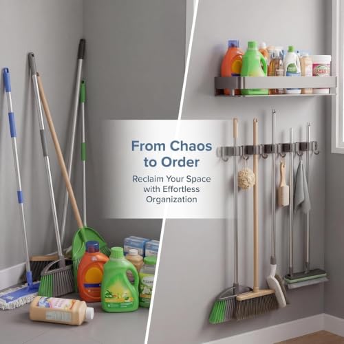 24 Inch Mop and Broom Holder Wall Mount, Broom Hanger - Image 6