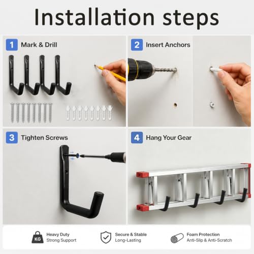 4 Pack Heavy Duty Garage Storage Hooks, 55 LB Capacity - Image 5