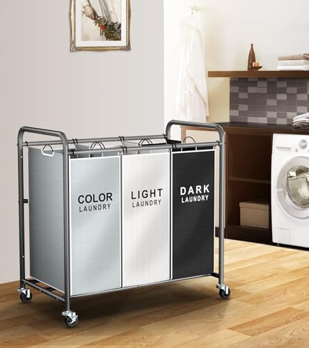 Laundry Sorter Hamper 3 Section, Divided Laundry Basket Organizer - Image 3