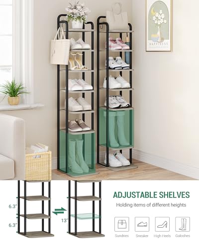Hzuaneri 8 Tiers Vertical Shoe Rack, Tall Shoe Shelf with 2 Hooks - Image 5