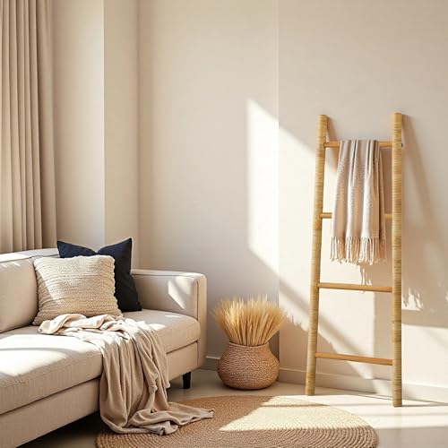 4-Tier Rattan Blanket Ladder Shelves, 3.9Ft (47Inches) - Image 8