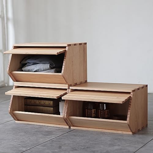 Stackable Solid Wood Storage Chests, Modular Bins with Lids - Image 5
