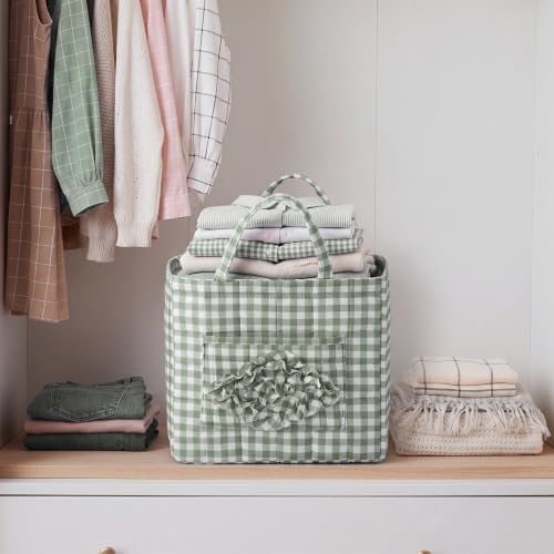 Novabright Sage Green Gingham Quilted Car Basket | Home Organization - Image 6