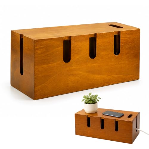 Acacia Wooden Cable Management Box, 12" Cord Hider | Home Organization - Image 2