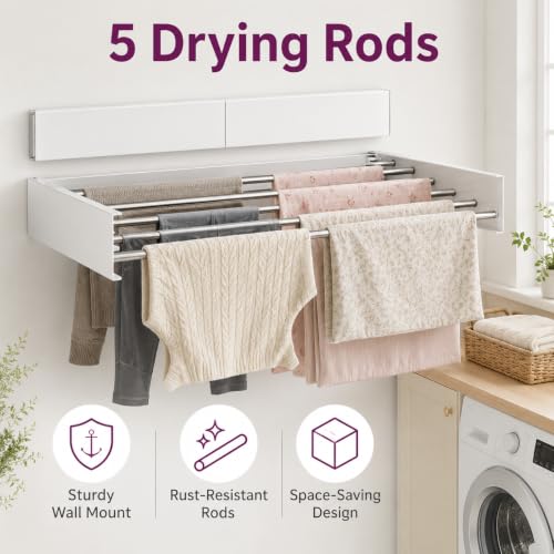 Wall Mounted Clothes Drying Rack, Foldable Retractable - Image 4