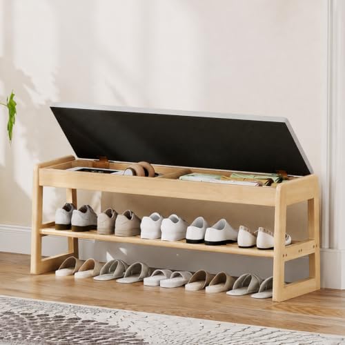 Solid Wood Shoe Rack Bench Entryway 2‑Tier with Hidden - Image 2