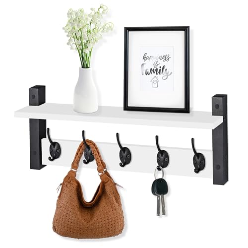 Sorbus Coat Rack Wall Mount with Shelf (White, 24 Inch) - Image 2