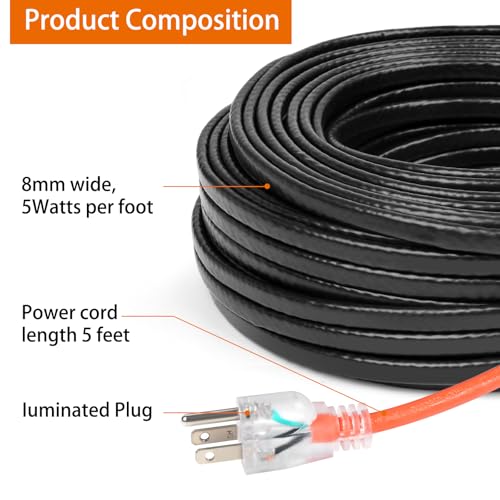 50FT Pipe Heating Cable for Pipe Freeze Protection Heat - Image 7