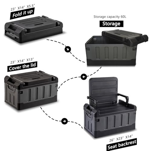 60L Foldable Seatable Camp Box Storage Bins with Lids - Image 6