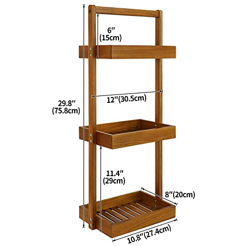 Utoplike Teak Shower Caddy Corner, Standing Organizer Shelf - Image 4