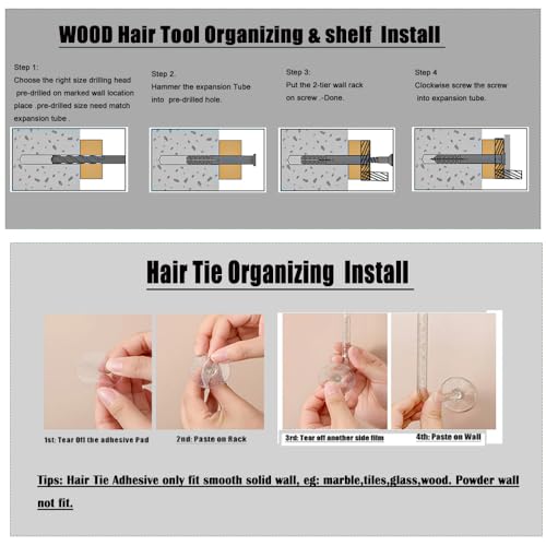 Hair Tool Organizer Wall Mount Holder, 2 Layer Rustic Blow - Image 6