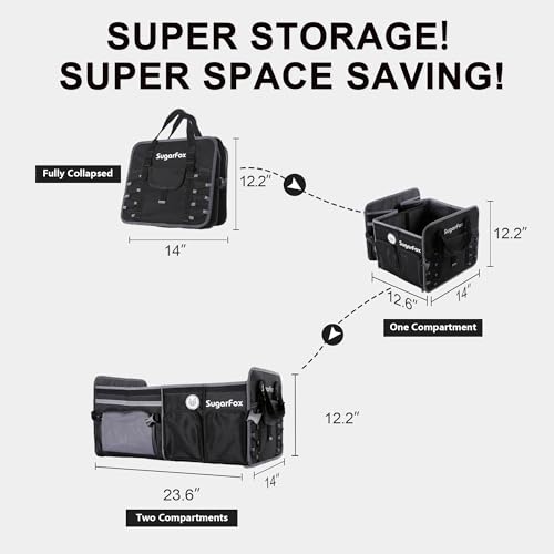 Foldable Car Trunk Organizer, 2 Compartments, Midsize, Black - Image 3