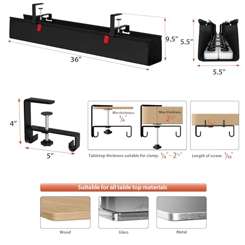 Univivi No Drill Under Desk Cable Management Tray, 36 inch - Image 5
