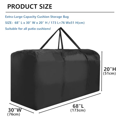 Outdoor Cushion Storage Bag, Waterproof Extra-Large Black - Image 3