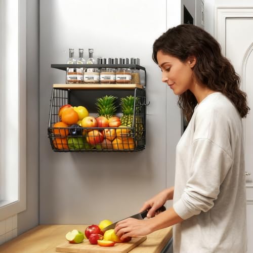 Magnetic Shelf for Fridge with Bamboo Lid,Fruit Vegetable - Image 3