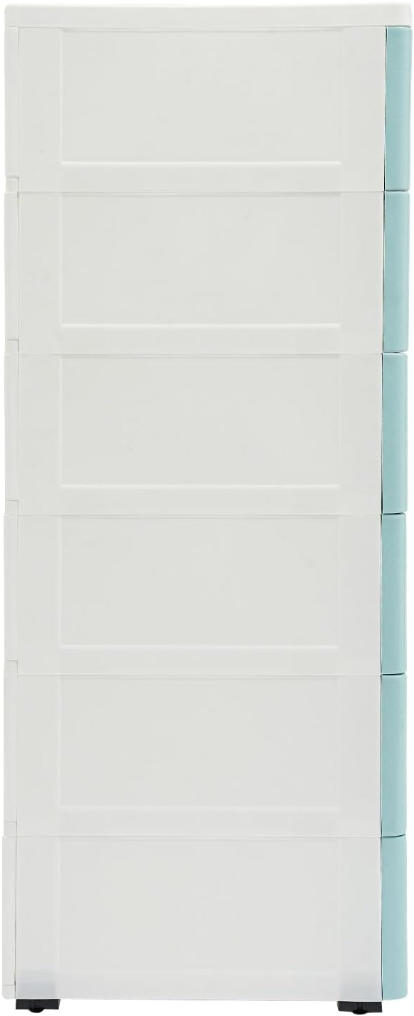 6 Drawers Plastic Storage Cabinet, Mobile Slim Utility Cart on Wheels, for Narrow Space Office Classroom Bedroom Bathroom (Blue)