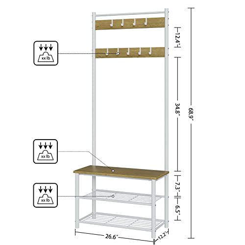 Hall Tree with Bench and Shoe Storage, 3-in-1 Coat Rack - Image 3
