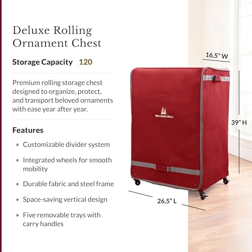 Balsam Hill Deluxe Rolling Ornament Chest - 120pc | Home Organization - Image 3