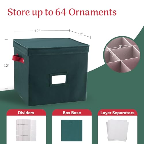 Elf Stor Christmas Ornament Storage Box, Green, 12” x 12” x 12” - Image 4