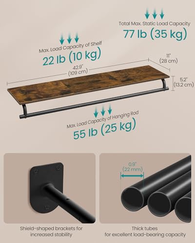 SONGMICS Wall Mounted Clothes Rack with Top Shelf, Hanging Rod - Image 6