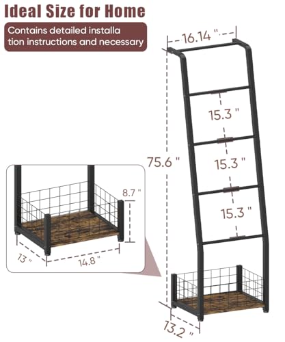 6.3ft Blanket Ladder with Storage Basket, 5 Tier | Home Organization - Image 3