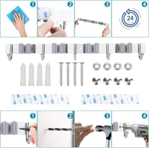 Broom Holder Wall Mount, 5 Racks 4 Hooks Heavy Duty Mop Organizer - Image 7