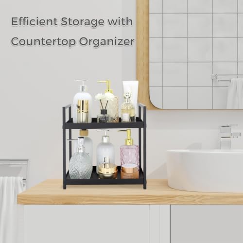 2-Tier Countertop Organizer, Storage Shelf for Bathroom-Black - Image 4