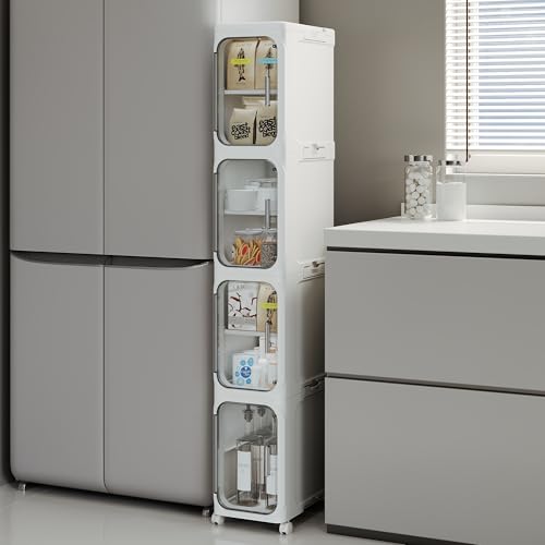 Narrow Slim Bathroom Storage Cabinet with Wheels, 4-Tier White - Image 2
