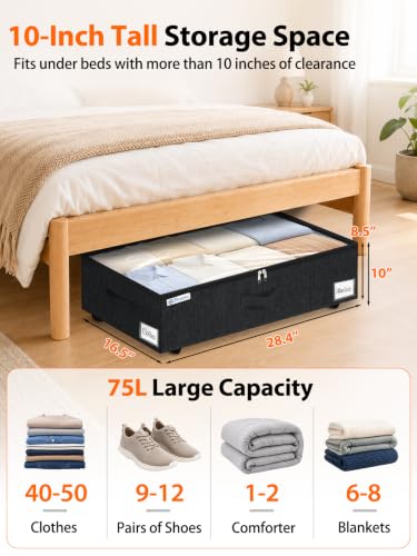 punemi 10" Tall 75L Under Bed Storage Bins with Wheels - Image 3