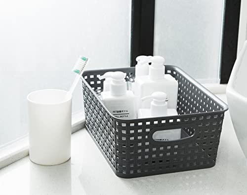 Grey Plastic Woven Storage Basket, 6-Pack Weave Gray Basket - Image 7