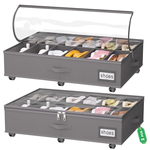 Under Bed Shoe Storage with Wheels, Fits 24 Pairs - Image 2