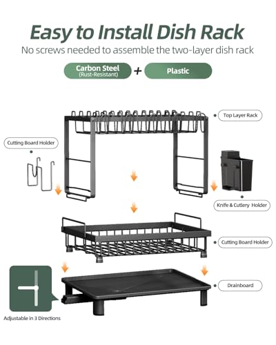 2-Tier Dish Drying Rack for Kitchen Counter, Space-Saving, Black - Image 7