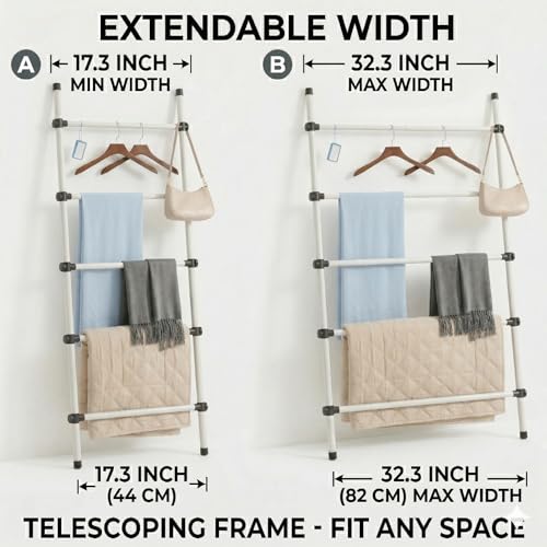 SIBRAD Metal Blanket Ladder, White 5-Tier Quilt Rack Holder - Image 3