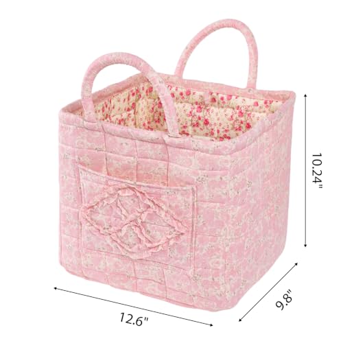 Quilted Fabric Car Storage Basket with Handles & Pocket - Image 4