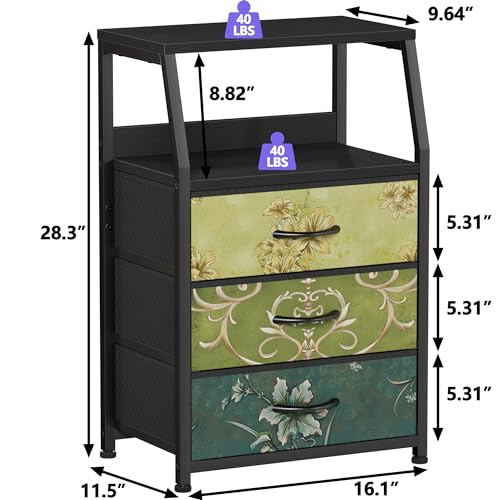 Furnulem Retro NightStand with 3 Drawer, Small Vintage Storage - Image 4