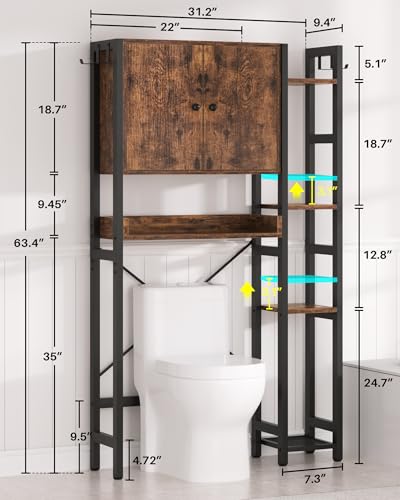 Over The Toilet Storage Cabinet with Doors - 7 Tier - Image 4