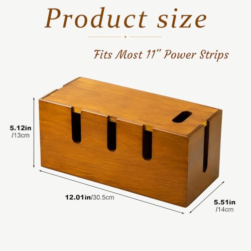 Acacia Wooden Cable Management Box, 12" Cord Hider | Home Organization - Image 3