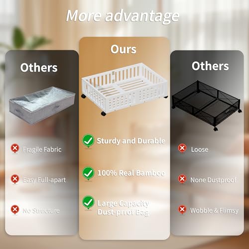 Under Bed Storage with Wheels, 2 Pcs Bamboo Drawers - Image 5