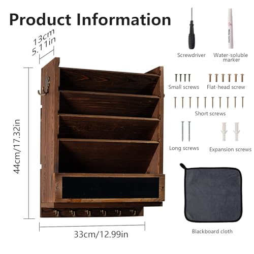 Wall Mail Organizer, Rustic Key and Mail File Holder - Image 3