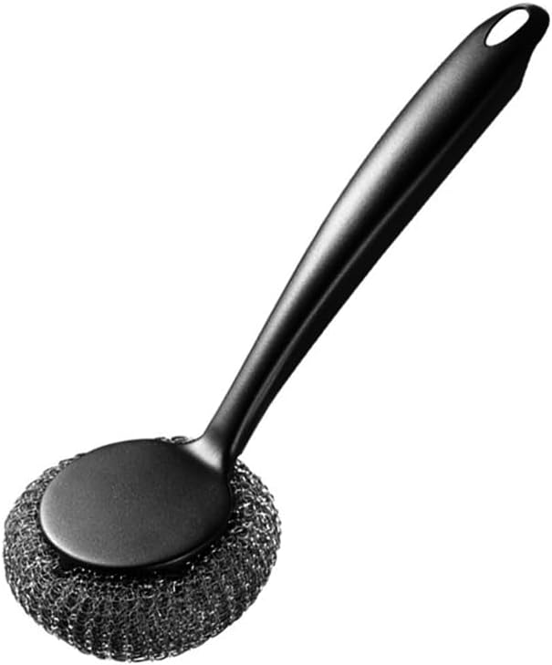 Steel Wool Dish Scrubber, Stainless Steel Scrubber Long Handle with Replacement Balls Ergonomic Design for Dishes, Pans, Grills, Stoves