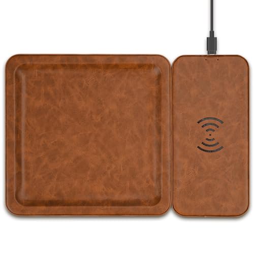 PU Leather Wireless Charging Station and Valet Tray, Gift for Men - Image 2